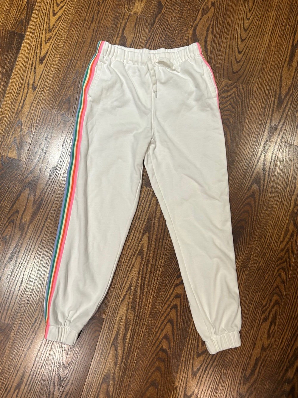 GAP Kids White Jogger Sweatpants with Rainbow Side Stripes